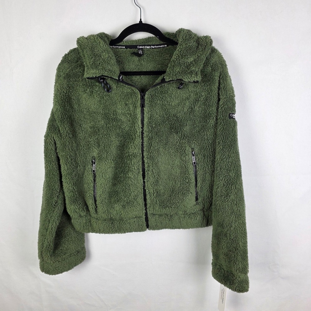 Calvin Klein Performance Green Teddy Fleece Hooded Jacket XS PF3J4244 New